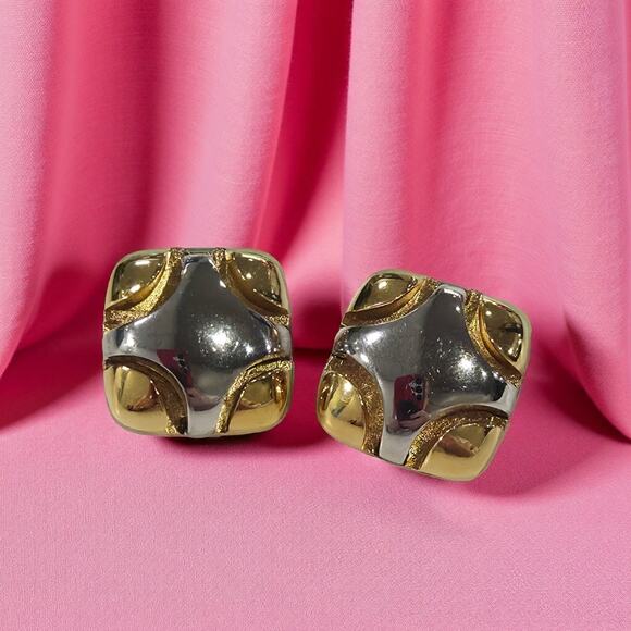 Vintage Givenchy 1978 Signed Gold Silver Tone Clip-On Earrings - Picture 1 of 6